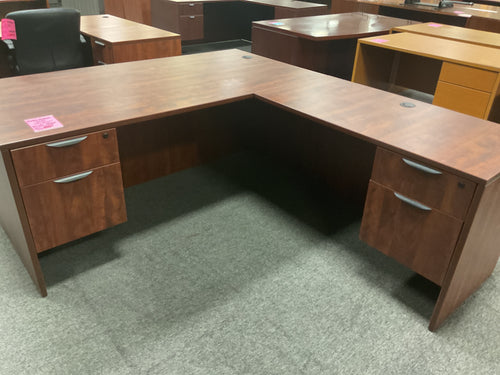 R7711 36”x 72” Cherry Lam L-Shaped Used Desk w/2 Files $499.98 - 1 Only