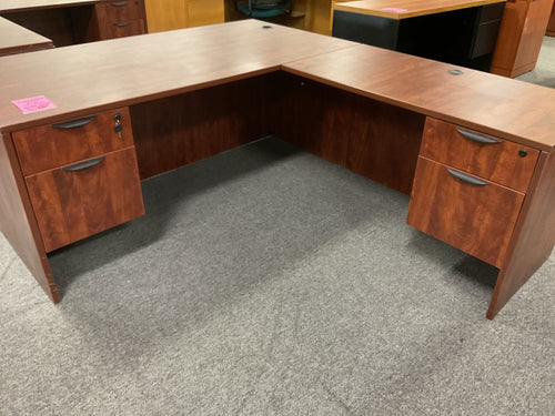 R7703 36”x 72” Cherry Lam L-shaped Used Desk w/2 Files $499.98 - 1 Only