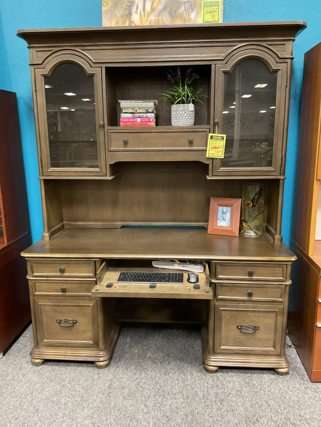 3906/3907 Old World Oak Credenza w/Hutch $1,488.00 - 1 Only