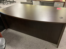 Load image into Gallery viewer, R7105 42”x 71” Espresso Lam Bow Front Used Desk w/1 File $299.98 - 1 Only