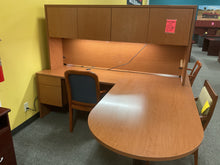 Load image into Gallery viewer, R96 36”x 72” Oak Bullet L-Shaped Used Desk w1 File/Hutch $299.98
