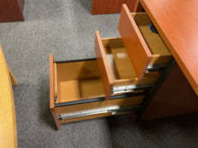 Load image into Gallery viewer, R500 46”x 72” Cherry Lam Bow Front Used Desk w/1 File $299.98 - 1 Only