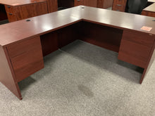 Load image into Gallery viewer, R1750 30”x 66” HON Mahogany Lam L-Shaped Used Desk w/2 Files $299.98 - 1 Only