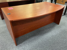 Load image into Gallery viewer, R470 42”x 71” Cherry Lam Bow Front Used Desk w/2 Files $588.98 - 1 Only