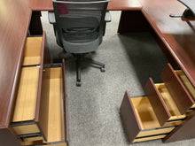 Load image into Gallery viewer, R88 36”x 72”Mahogany U-Shaped Used Desk w/2 Files $249.98 - 1 Only