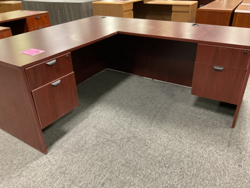 R7710 30”x 66” Mahogany L- Shaped Used Desk w/2 Files $499.98 - 1 Only