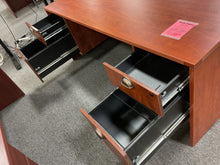Load image into Gallery viewer, R470 42”x 71” Cherry Lam Bow Front Used Desk w/2 Files $588.98 - 1 Only