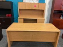 Load image into Gallery viewer, R782 3Pc Pine Executive Used Desk/Credenza/Hutch $125.00 - 1 Only