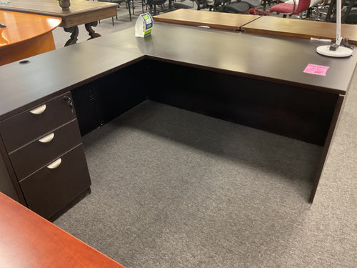 R906 36”x 71” Espresso L-Shaped Used Desk w/1 File$499.98