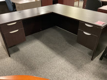 Load image into Gallery viewer, R1203 36”x 71” Espresso Lam L-Shaped Used Desk w2 Files $599.98