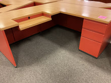 Load image into Gallery viewer, R9002 30”x 66” Orange Metal L-Shaped Used Desk w/1 File $49.98