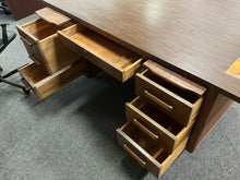 Load image into Gallery viewer, Used oak double pedestal desk side view