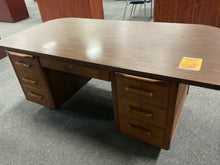 Load image into Gallery viewer, Used oak double pedestal executive desk with rounded top