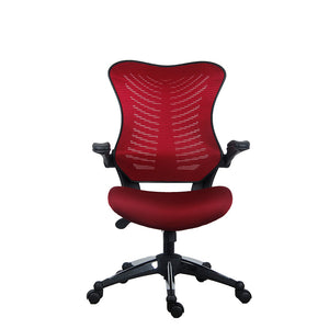 8058 Burgandy Mesh Back/Fabric Seat Desk Chair w/Flip Arms
