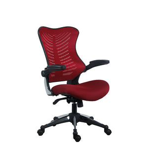 8058 Burgandy Mesh Back/Fabric Seat Desk Chair w/Flip Arms