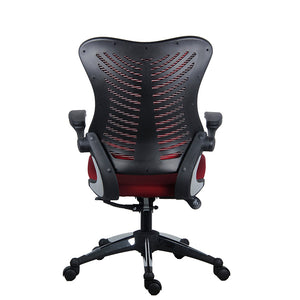 8058 Burgandy Mesh Back/Fabric Seat Desk Chair w/Flip Arms