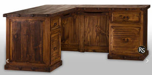 8168 66" Rustic Nail Head Tobacco L-Shaped Desk w/Storage $1,799.95