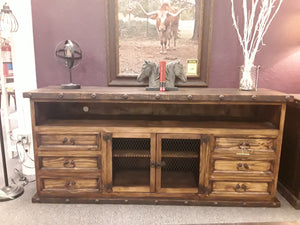 #7830 80" Rustic Nail Head Tobacco TV Console $1,199.95 - 1 Only!