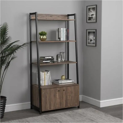 #8122 Aged Walnut 4-Tiered Bookcase w/storage $179.95