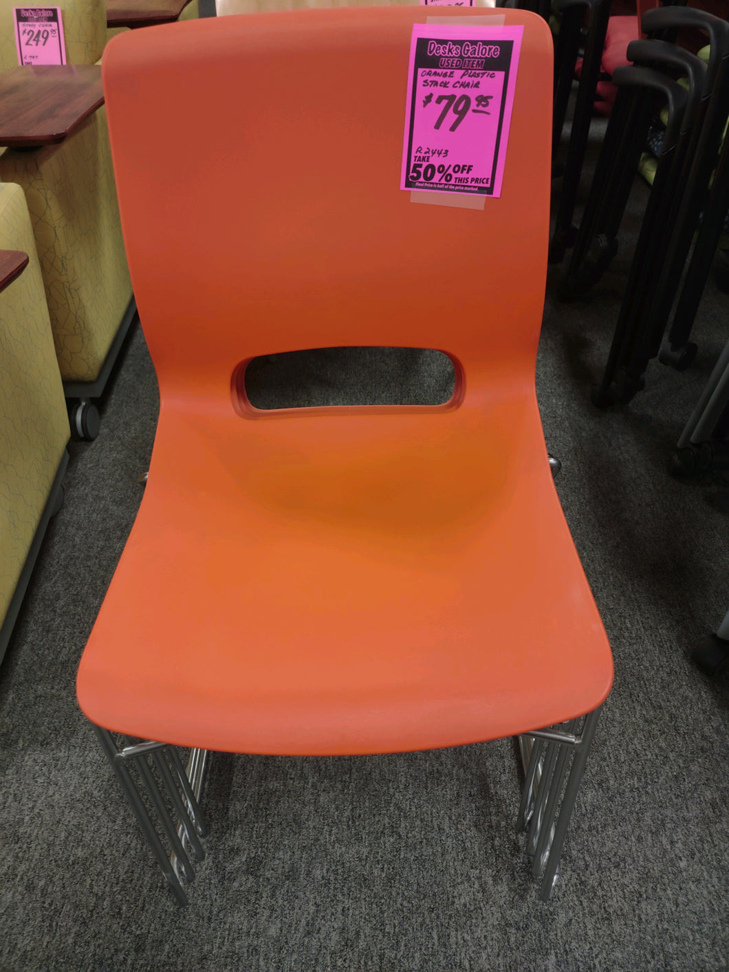 R2443 Orange Plastic Stackable USED Chair $39.98