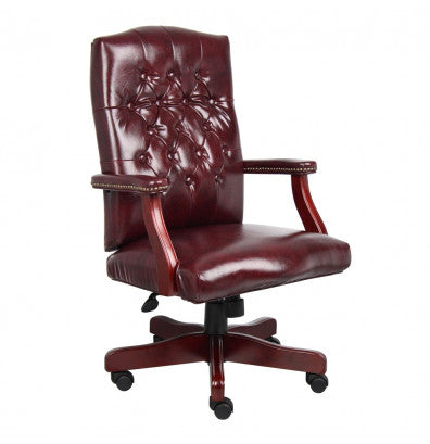 3288 Oxblood Vinyl Executive Desk Chair w/Mahogany Finish Frame $299.95