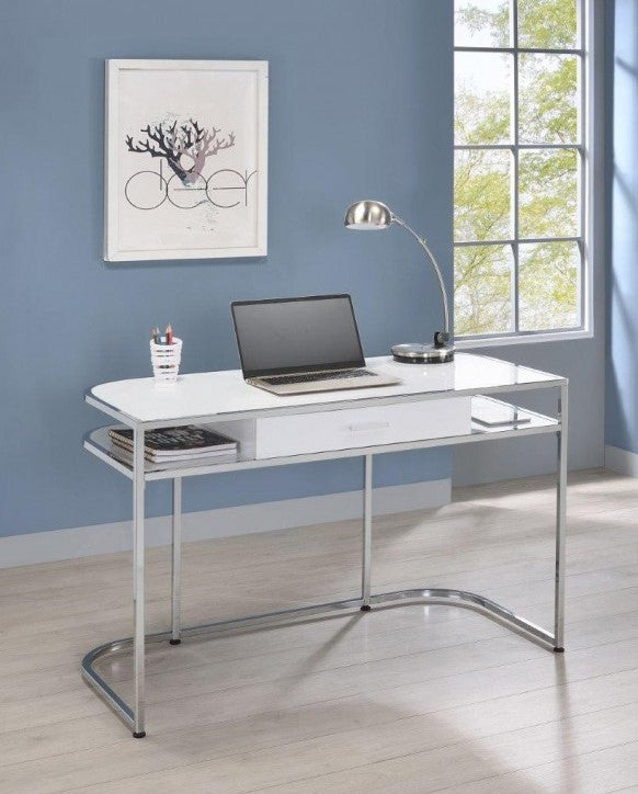8040 Glossy White/Chrome Writing Desk $229.95